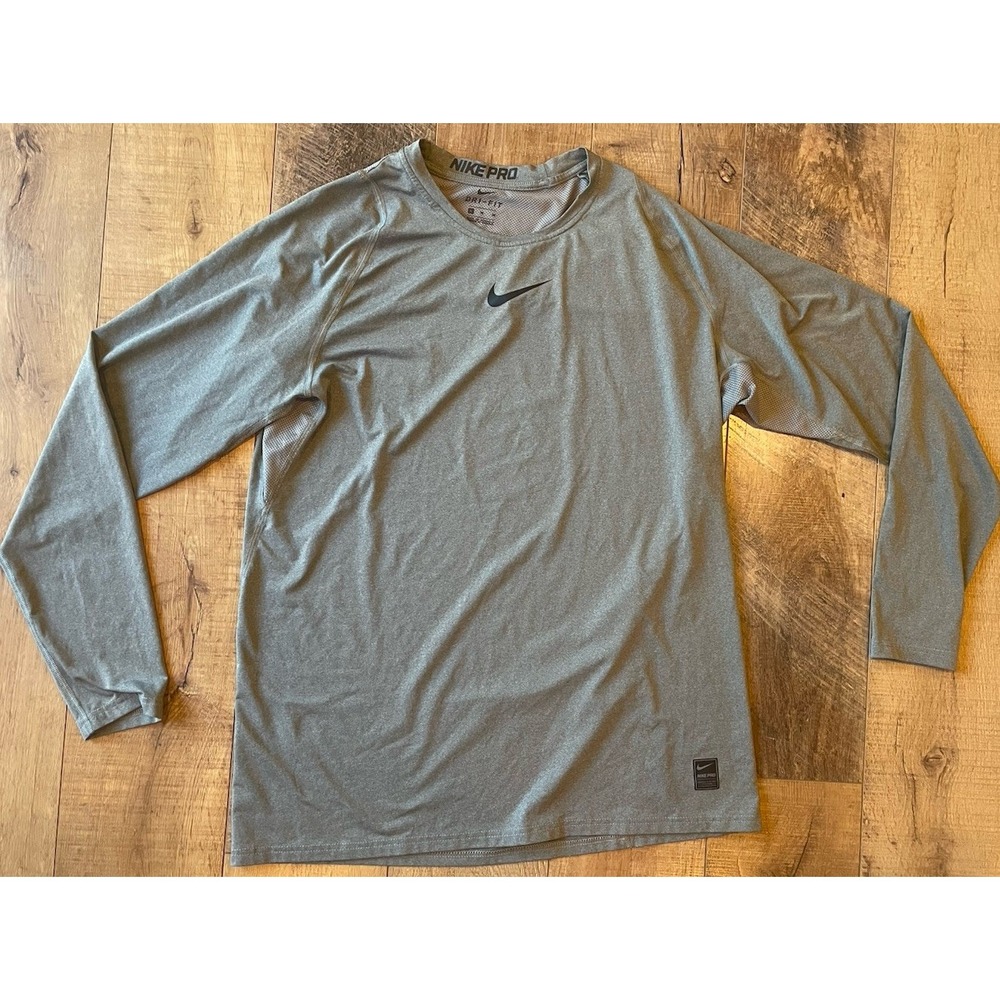 Nike Pro Combat Shirt Men XL Gray Fitted Compression Long Sleeve Dri-Fit Gym